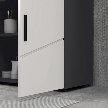 Pedestal Sink Cabinet with Double Doors and Shelf, 60 X 30 X 60 Cm, Light Grey