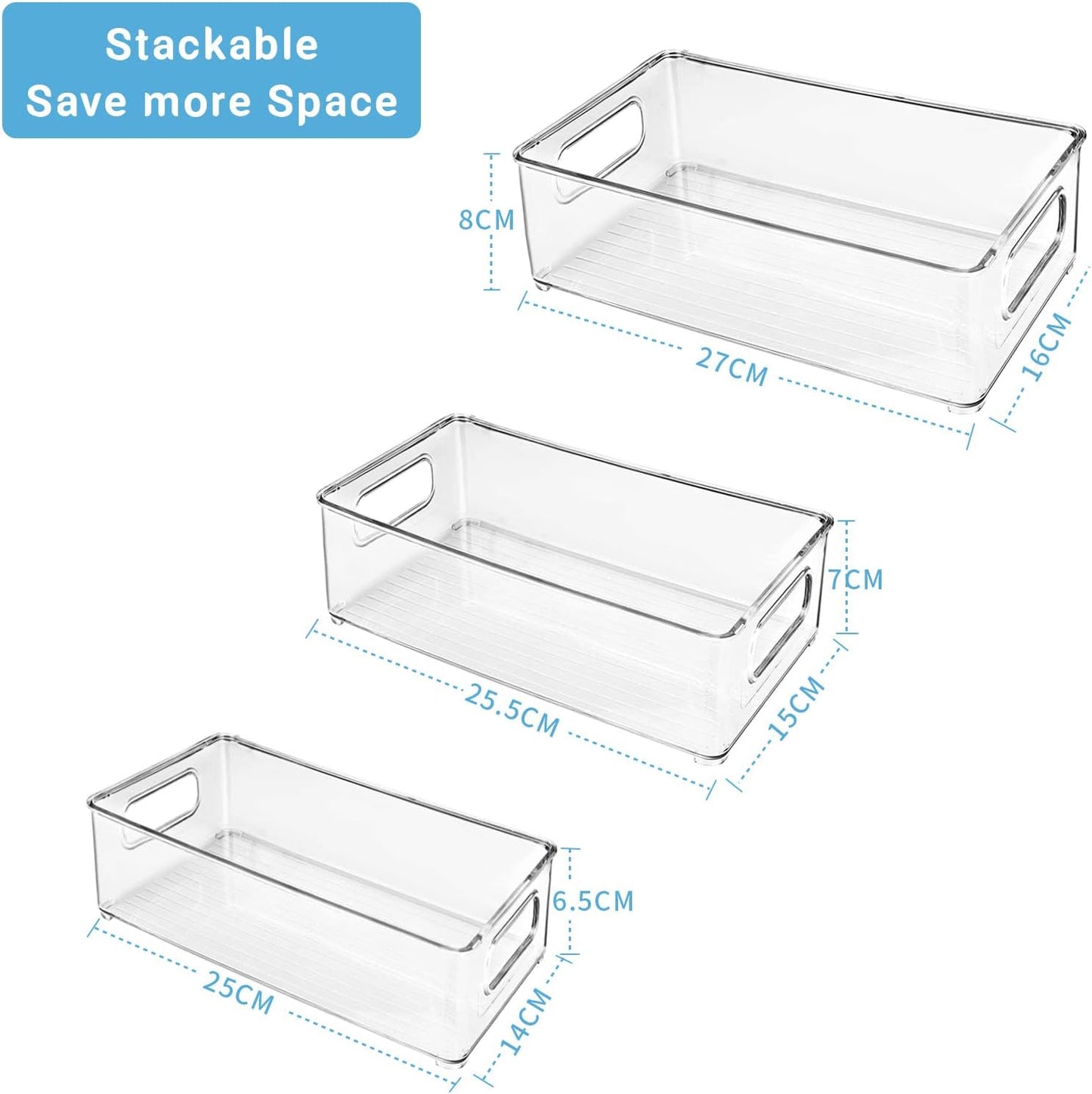 Stackable Fridge Storage Containers – Clear Organiser Set (Pack of 6)