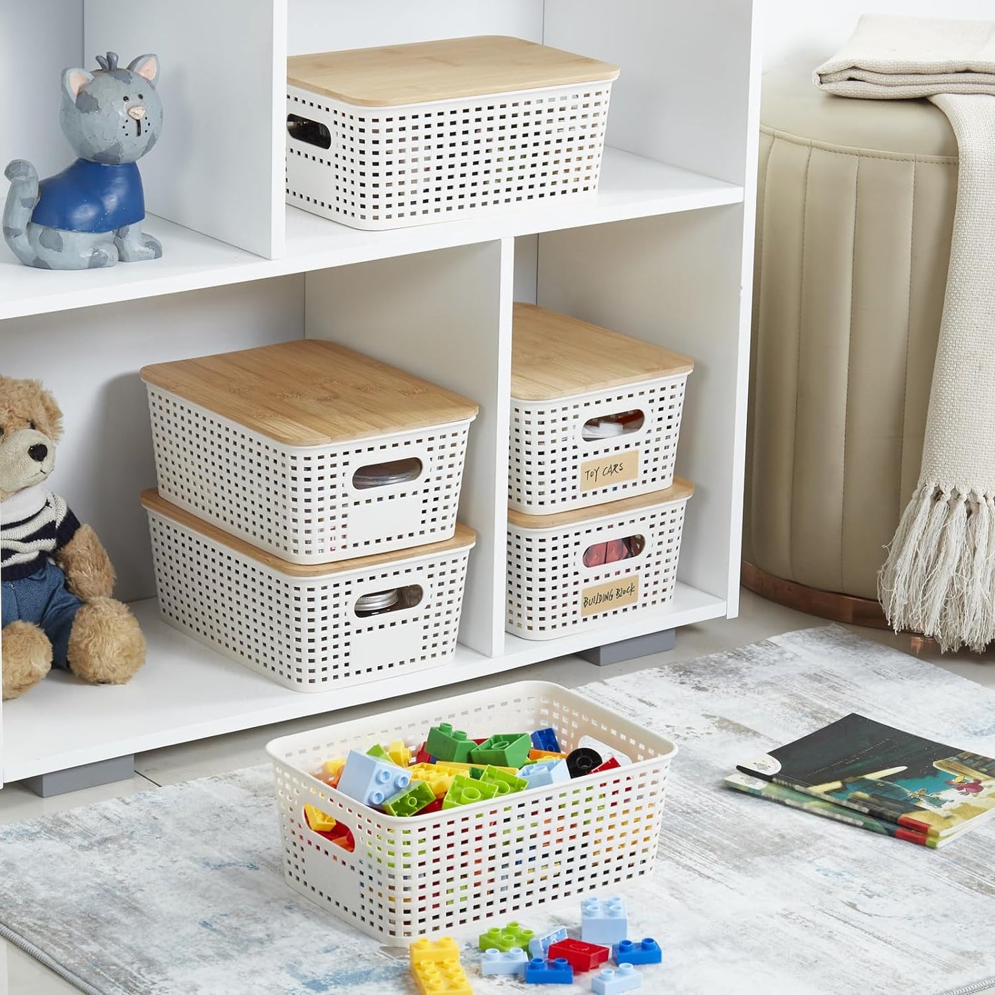 Stackable Storage Bins with Bamboo Lids