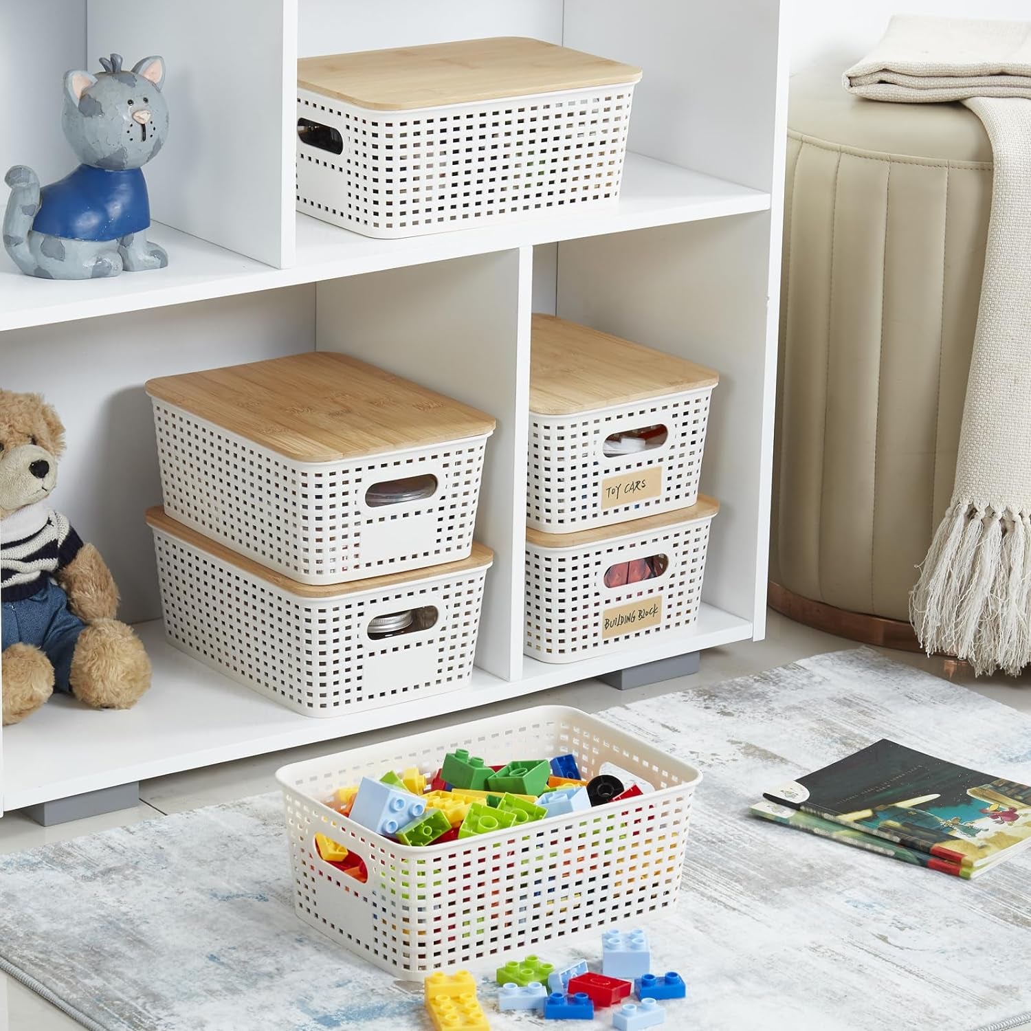Stackable Storage Bins with Bamboo Lids
