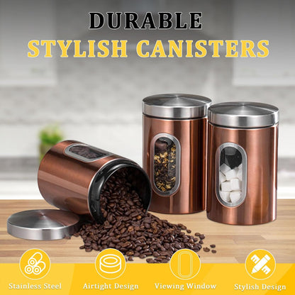 Stainless Steel Tea, Coffee & Sugar Canister Set