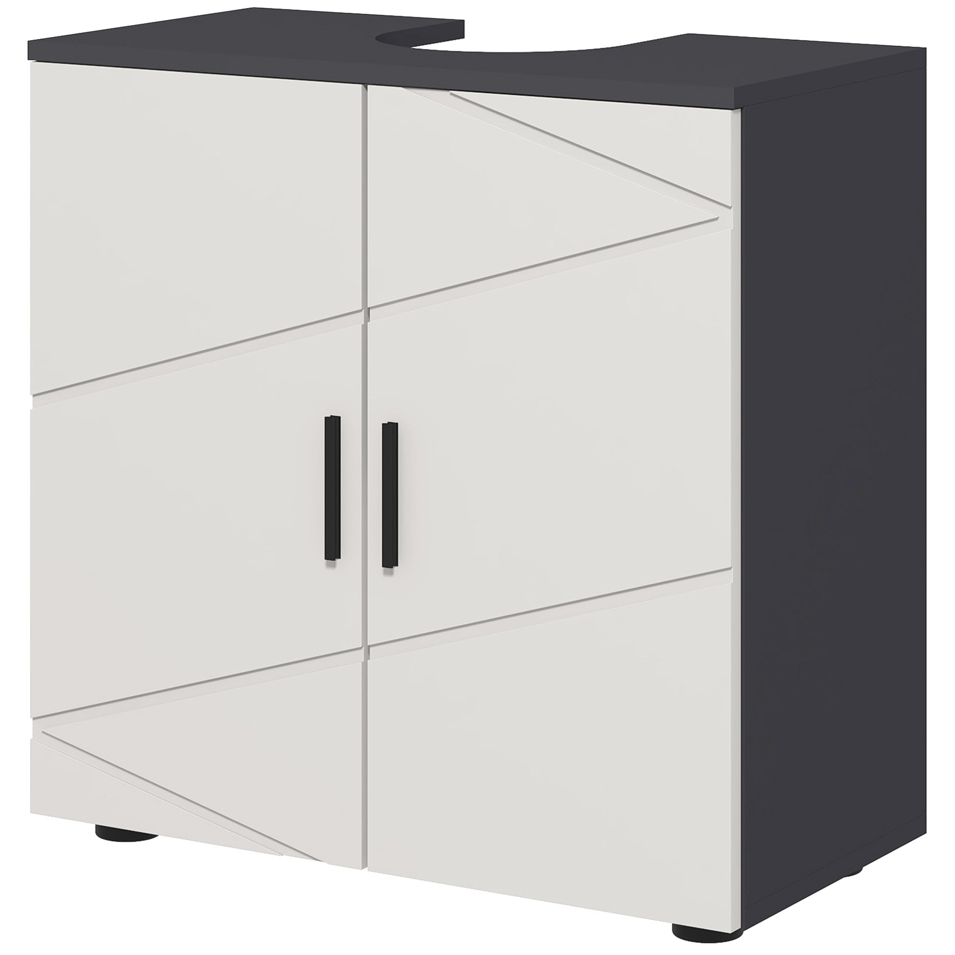 Pedestal Sink Cabinet with Double Doors and Shelf, 60 X 30 X 60 Cm, Light Grey