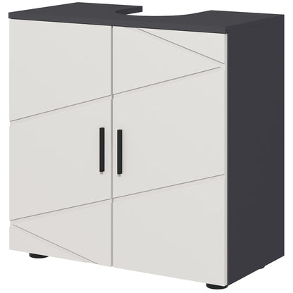Pedestal Sink Cabinet with Double Doors and Shelf, 60 X 30 X 60 Cm, Light Grey