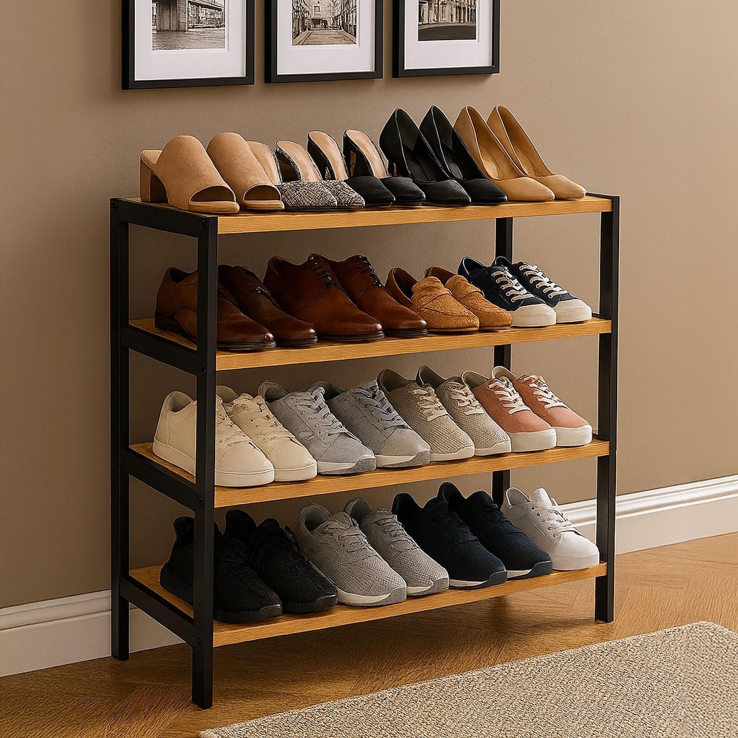 4-Tier Bamboo Shoe Rack – Wooden Shoe Storage Organiser