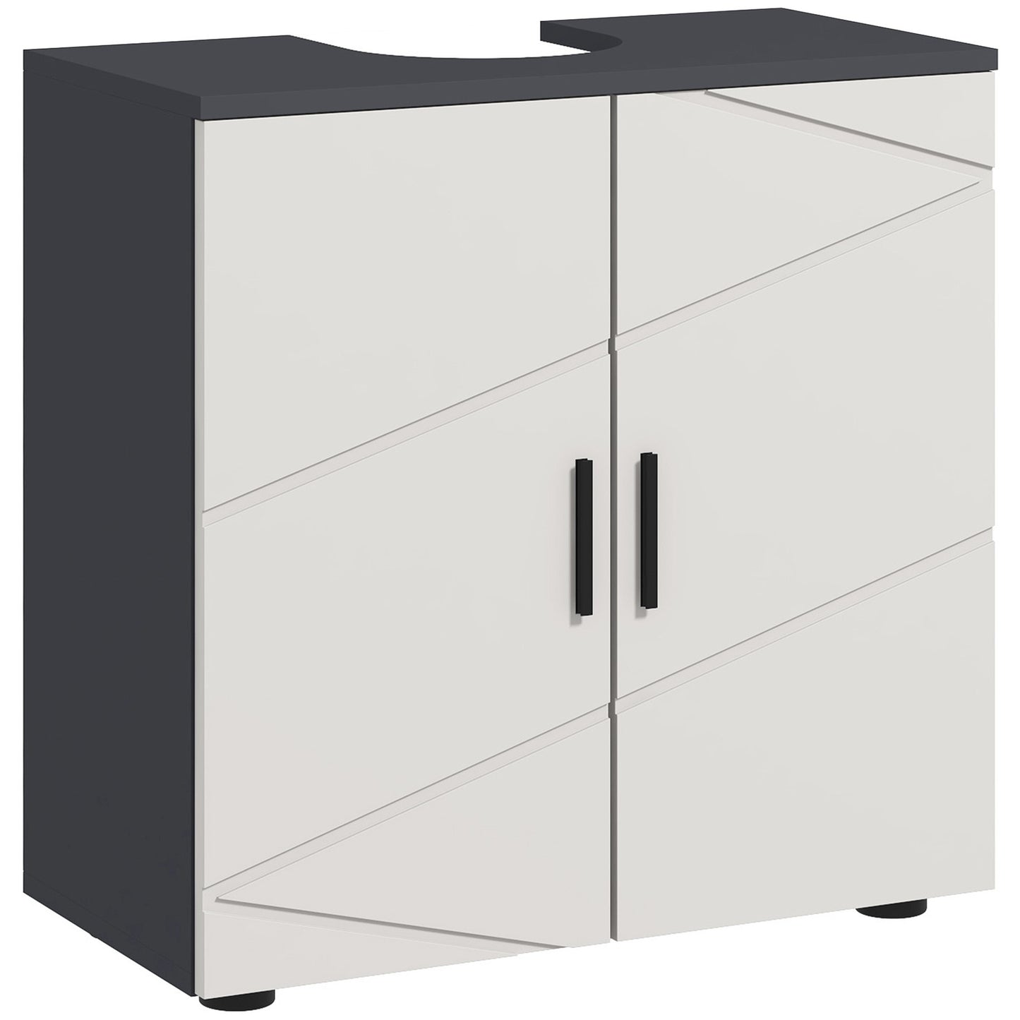 Pedestal Sink Cabinet with Double Doors and Shelf, 60 X 30 X 60 Cm, Light Grey