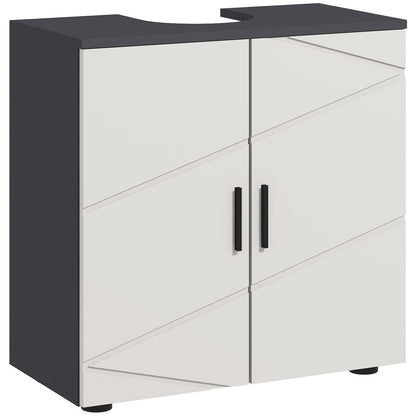 Pedestal Sink Cabinet with Double Doors and Shelf, 60 X 30 X 60 Cm, Light Grey