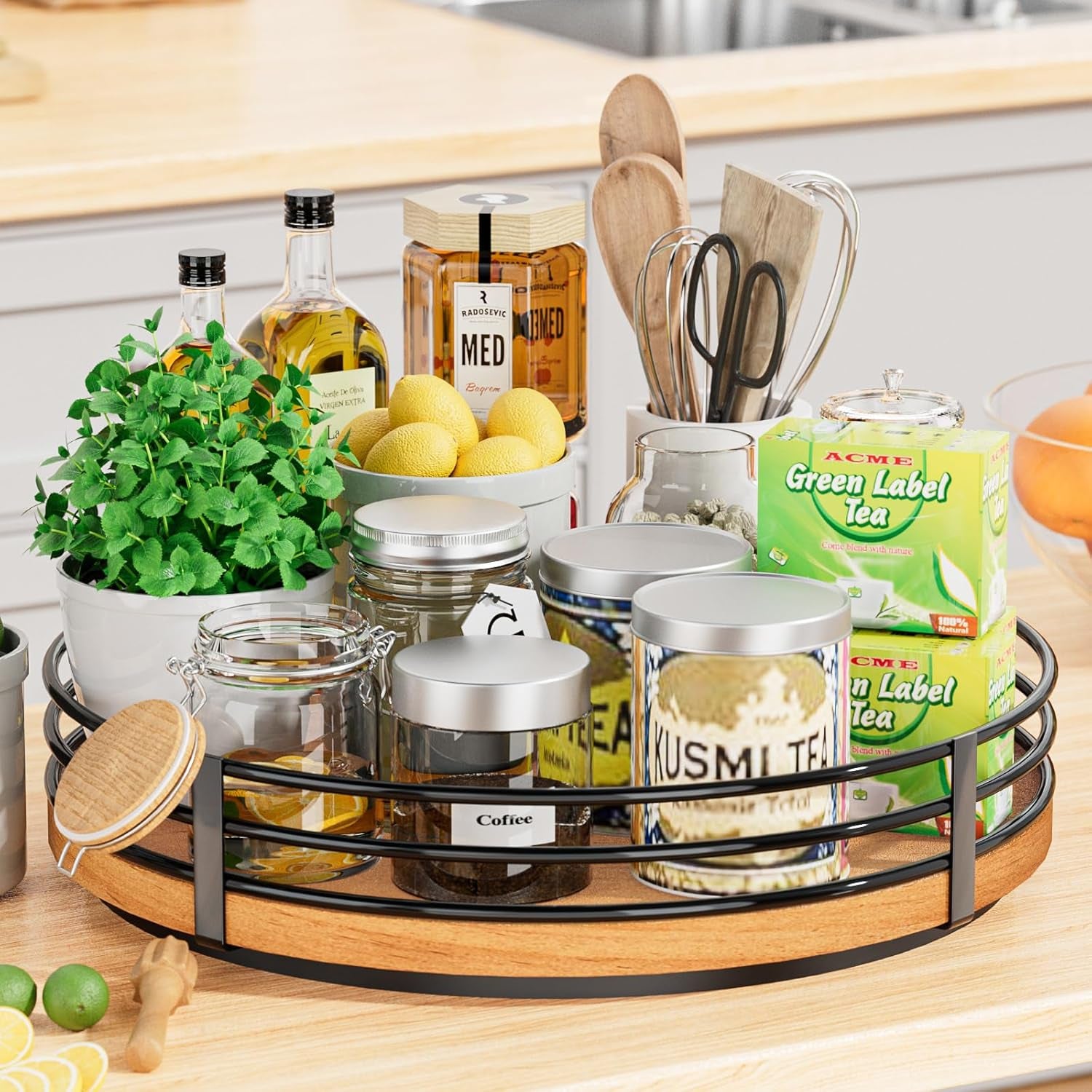 12" Oak Wood Lazy Susan Turntable