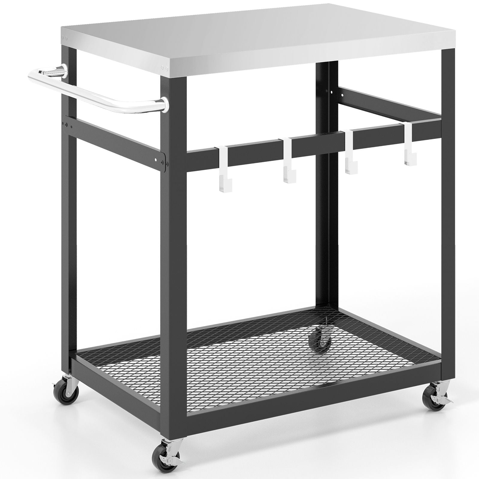 2-Tier Stainless Steel Grill Cart with Wheels and Handle