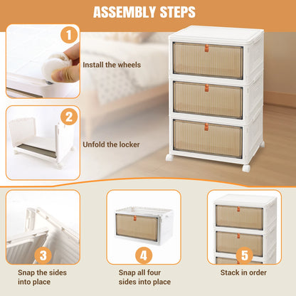 3/4/5-Tier Storage Boxes with Lid, Plastic Storage Boxes with 4 Universal Wheels, Organizer for Bedroom Living Room Study Office