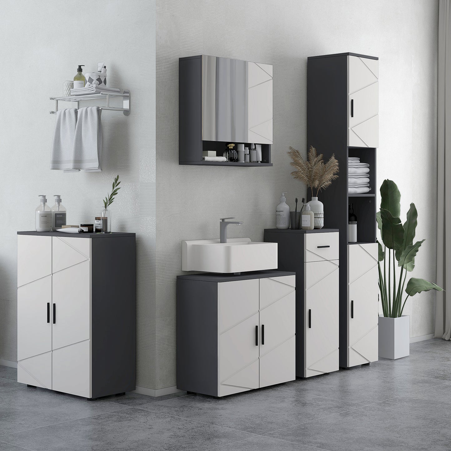Pedestal Sink Cabinet with Double Doors and Shelf, 60 X 30 X 60 Cm, Light Grey