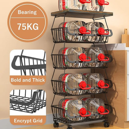 Rolling Storage Trolley with Metal Wire Baskets