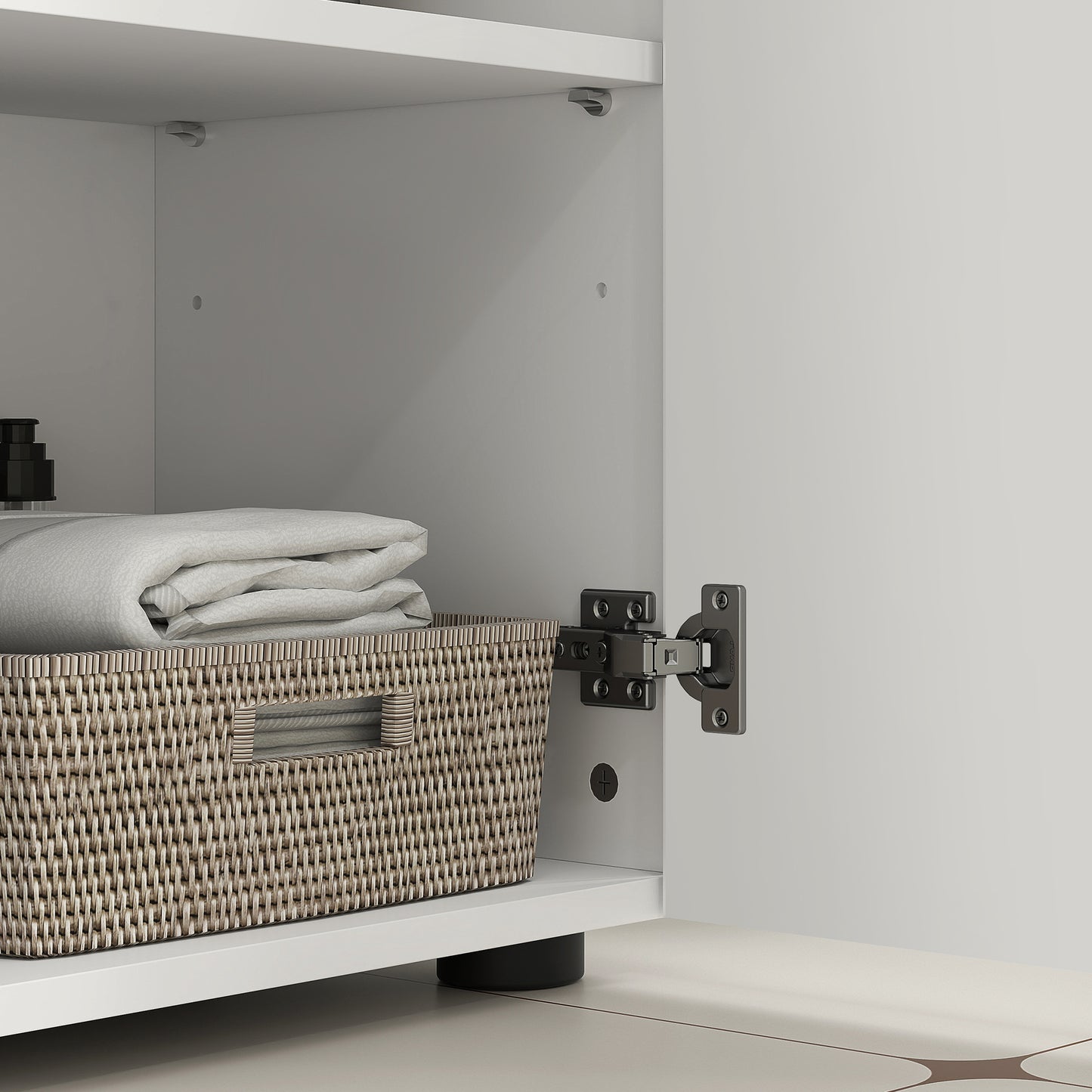 Pedestal Sink Cabinet with Double Doors and Shelf, 60 X 30 X 60 Cm, Light Grey