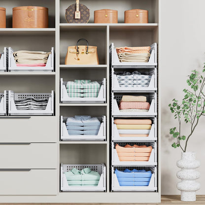 Pack of 5 Foldable Closet Storage Containers, Stackable Plastic Closet and Drawer Organiser, Storage Containers for Closet, Kitchen, Bathroom, White