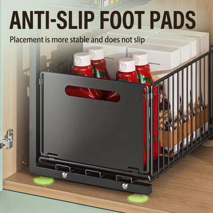 Adjustable 2-Tier Under Sink Storage Organiser with Sliding Drawers