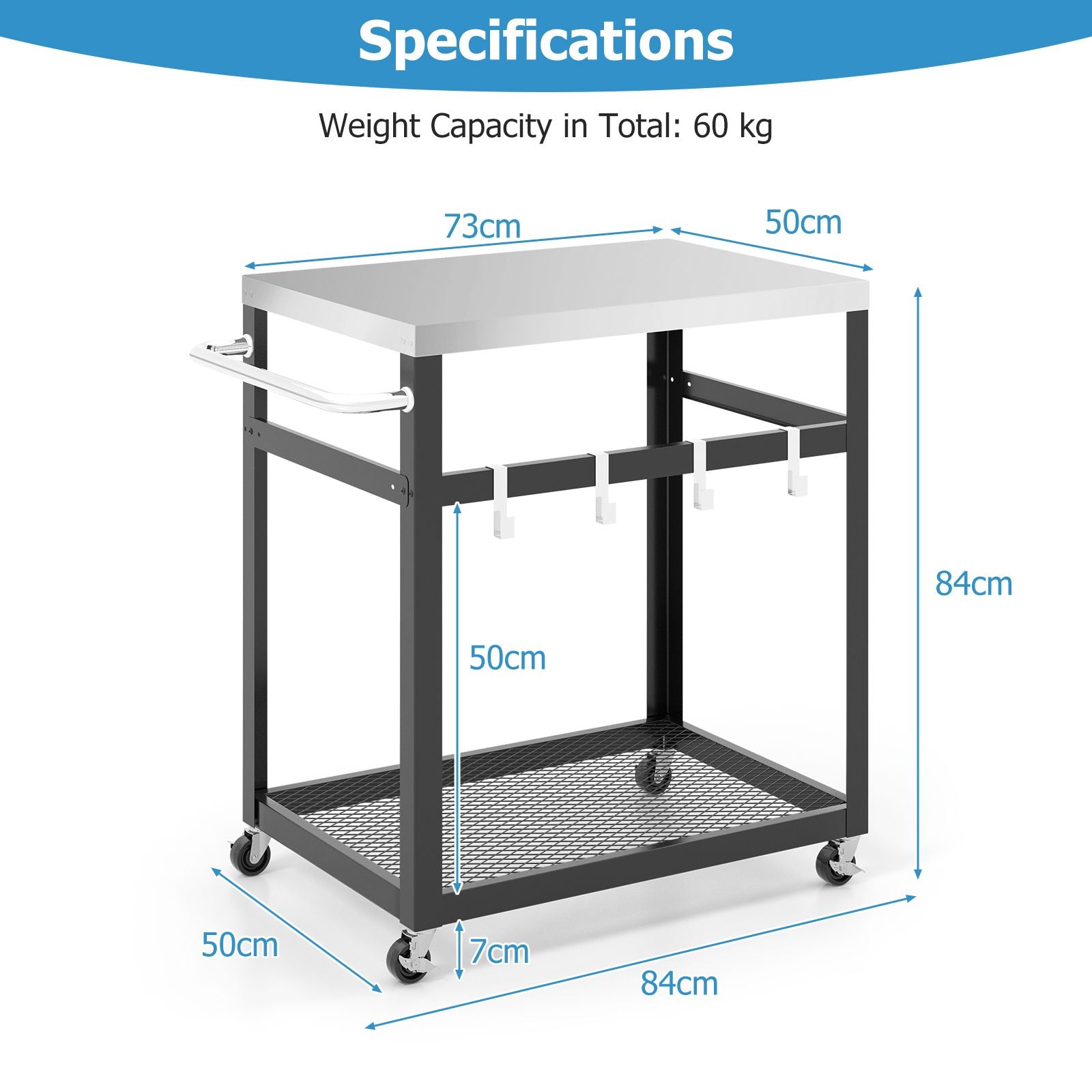 2-Tier Stainless Steel Grill Cart with Wheels and Handle