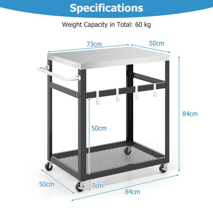 2-Tier Stainless Steel Grill Cart with Wheels and Handle