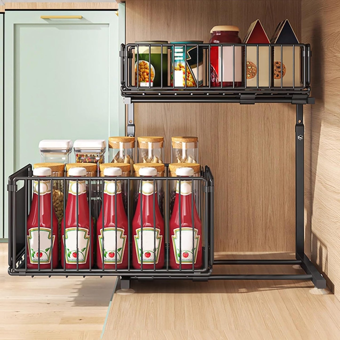 Adjustable 2-Tier Under Sink Storage Organiser with Sliding Drawers