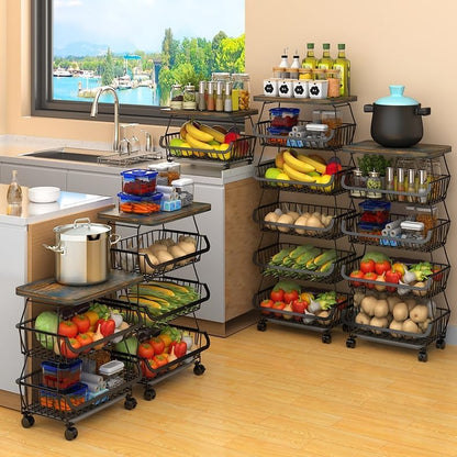 Rolling Storage Trolley with Metal Wire Baskets