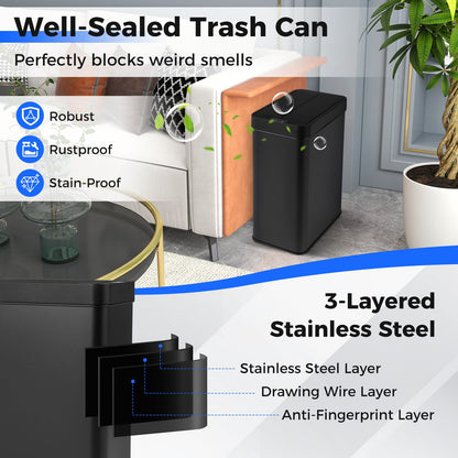 50L Slim Kitchen Trash Can with Wing Lids