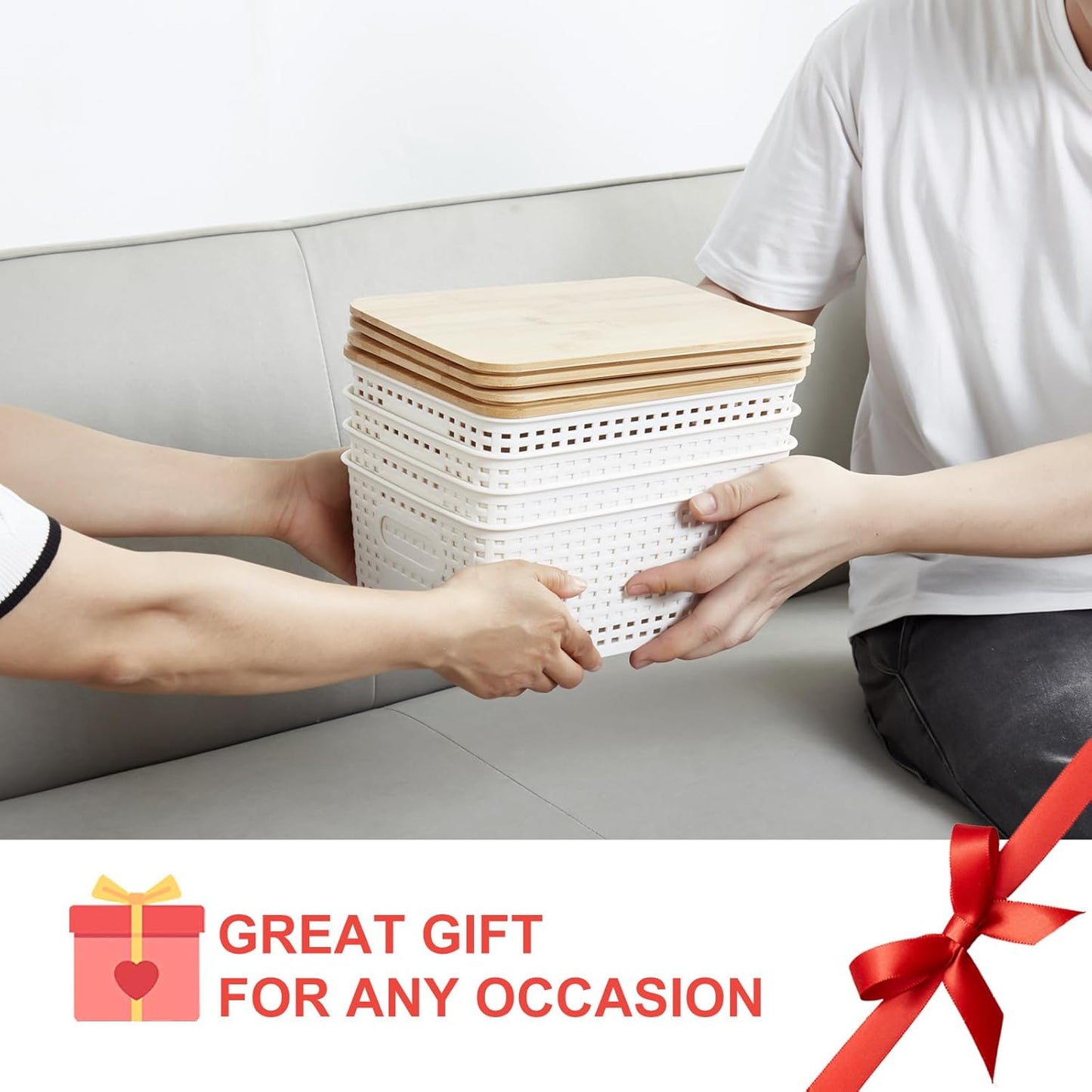 Stackable Storage Bins with Bamboo Lids