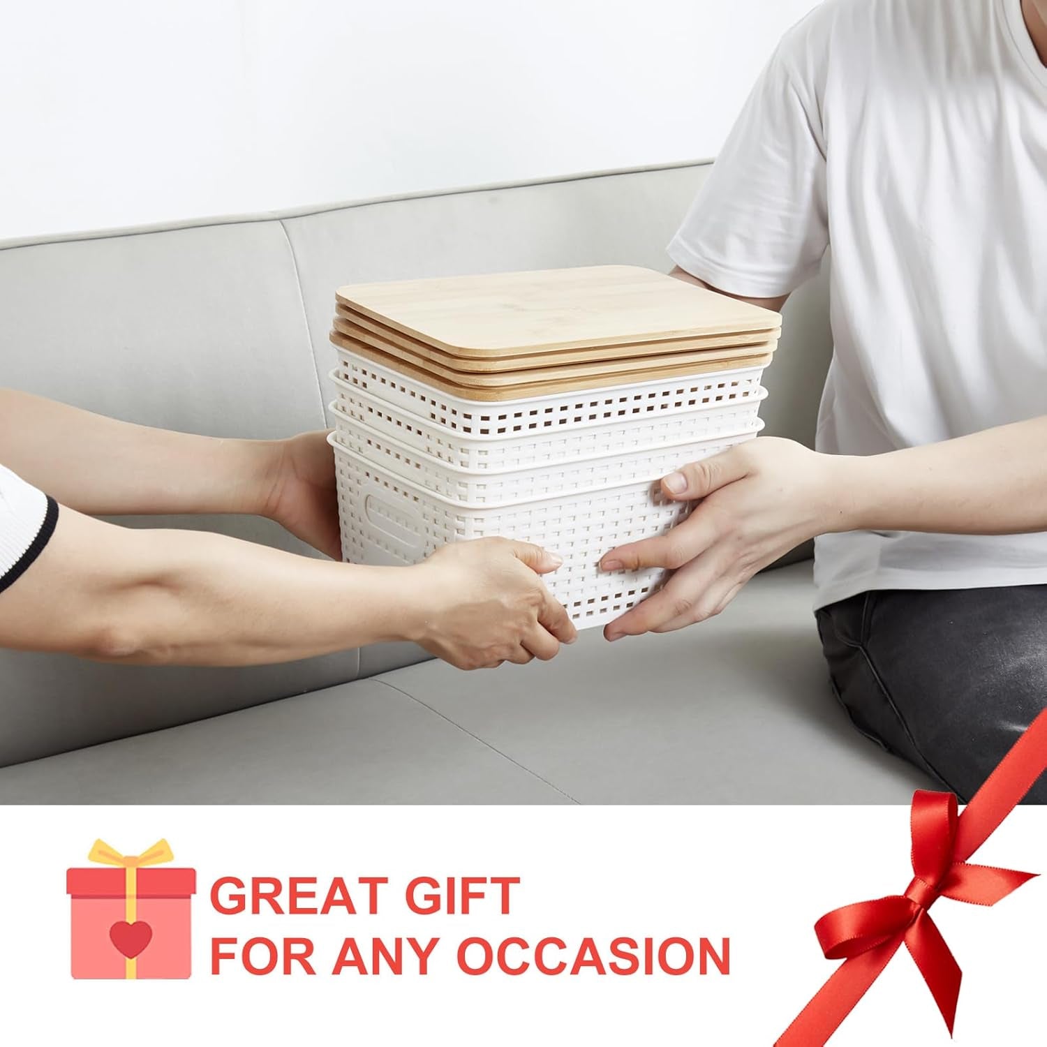 Stackable Storage Bins with Bamboo Lids