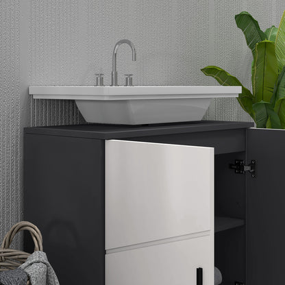 Pedestal Sink Cabinet with Double Doors and Shelf, 60 X 30 X 60 Cm, Light Grey
