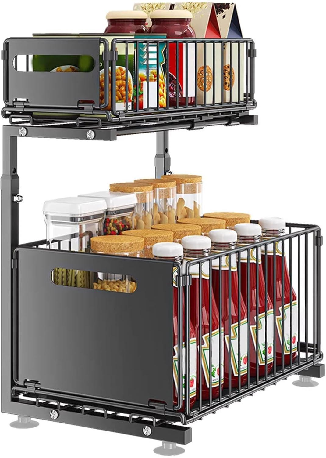 Adjustable 2-Tier Under Sink Storage Organiser with Sliding Drawers
