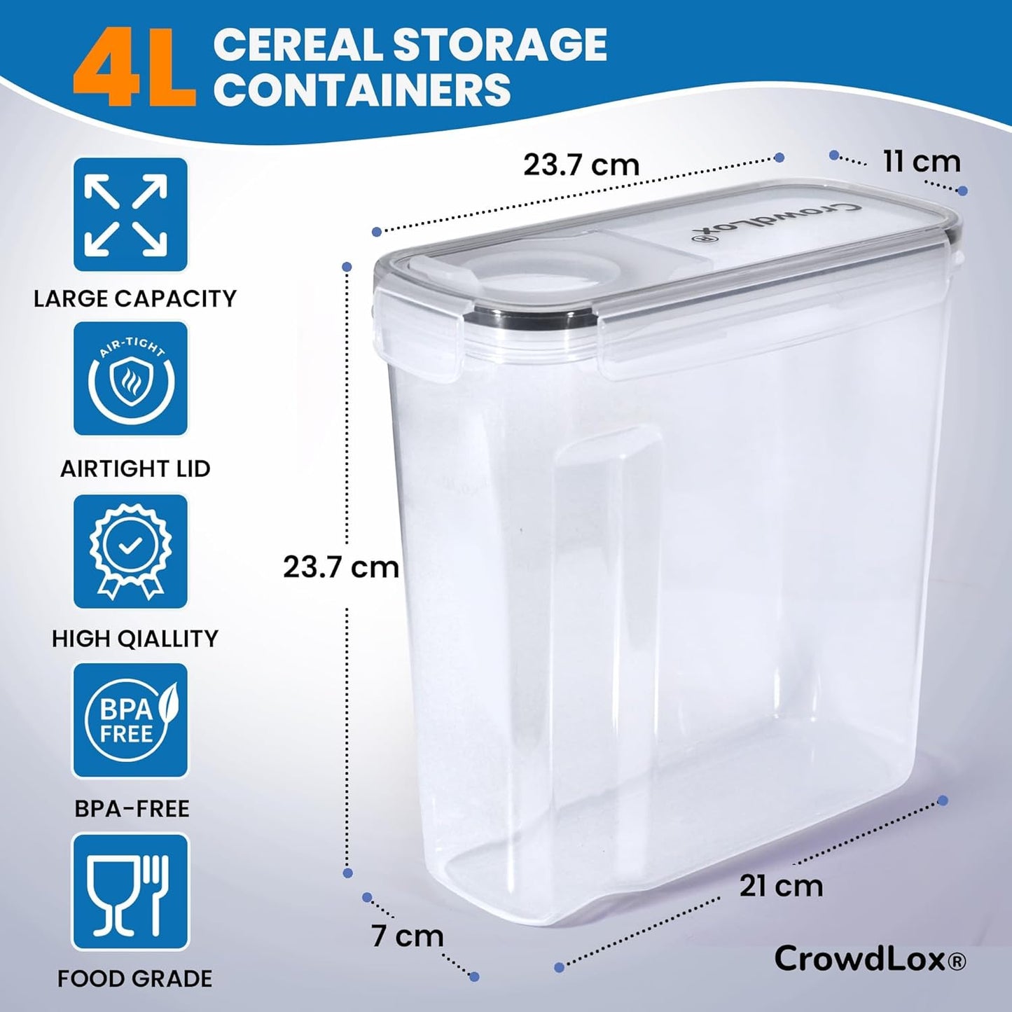 4L Airtight Cereal Storage Container Set (Pack of 4)