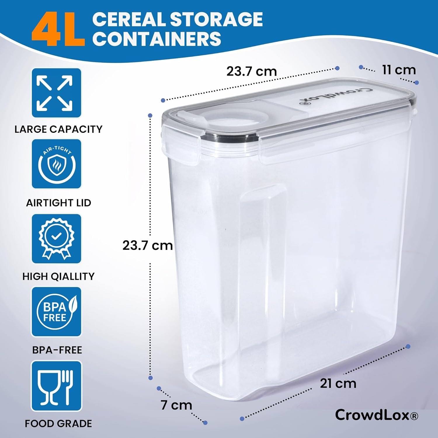 4L Airtight Cereal Storage Container Set (Pack of 4)