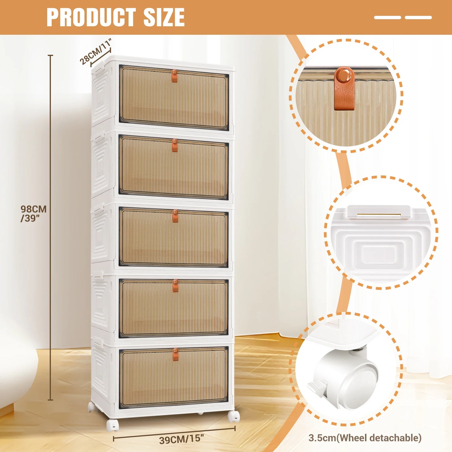 3/4/5-Tier Storage Boxes with Lid, Plastic Storage Boxes with 4 Universal Wheels, Organizer for Bedroom Living Room Study Office