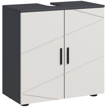 Pedestal Sink Cabinet with Double Doors and Shelf, 60 X 30 X 60 Cm, Light Grey