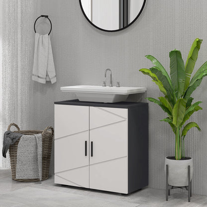 Pedestal Sink Cabinet with Double Doors and Shelf, 60 X 30 X 60 Cm, Light Grey