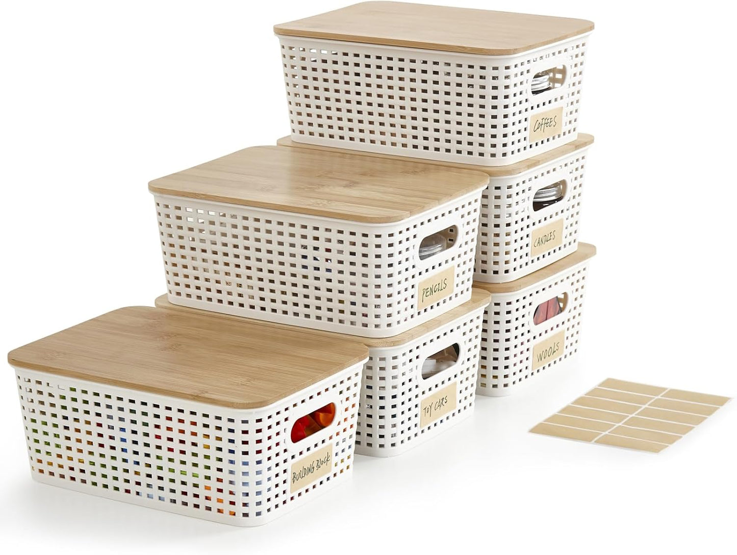 Stackable Storage Bins with Bamboo Lids
