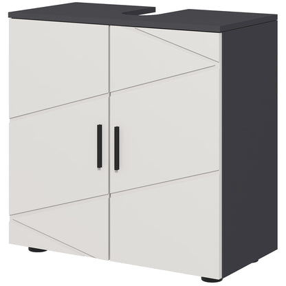Pedestal Sink Cabinet with Double Doors and Shelf, 60 X 30 X 60 Cm, Light Grey