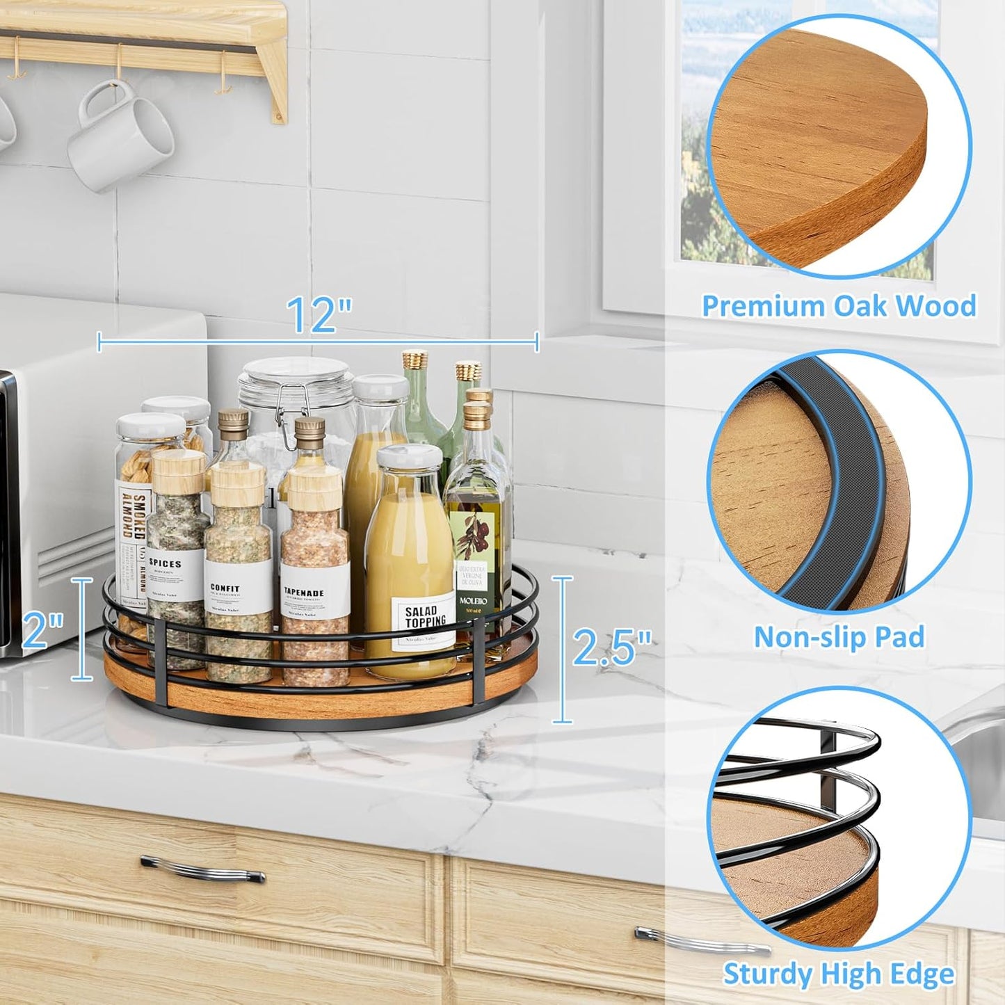 12" Oak Wood Lazy Susan Turntable