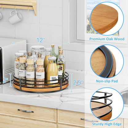 12" Oak Wood Lazy Susan Turntable