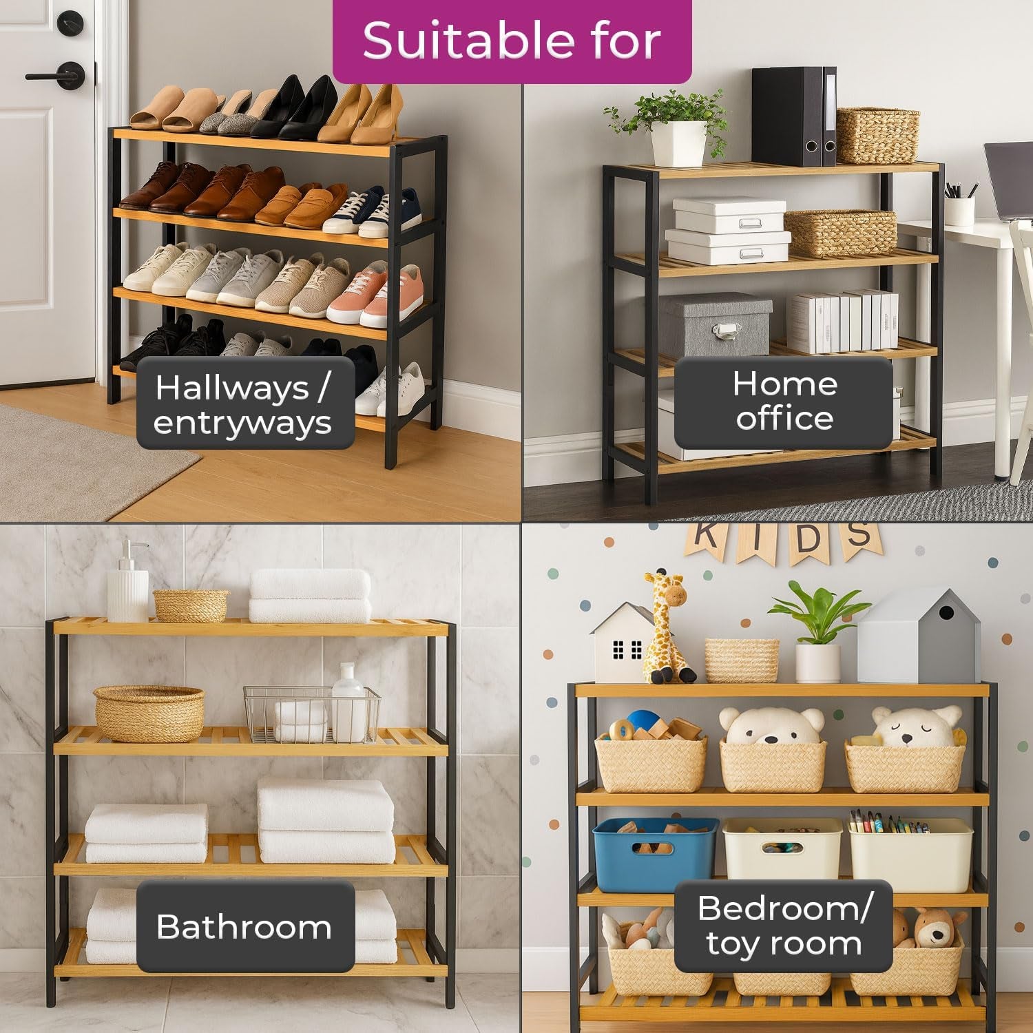 4-Tier Bamboo Shoe Rack – Wooden Shoe Storage Organiser