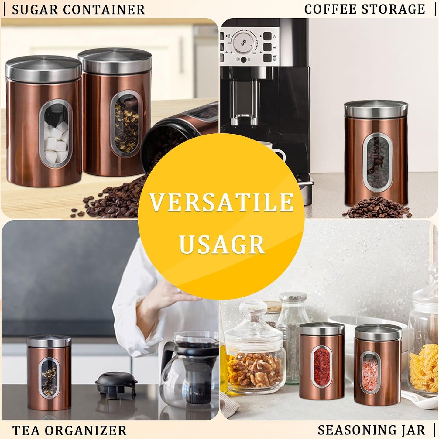 Stainless Steel Tea, Coffee & Sugar Canister Set