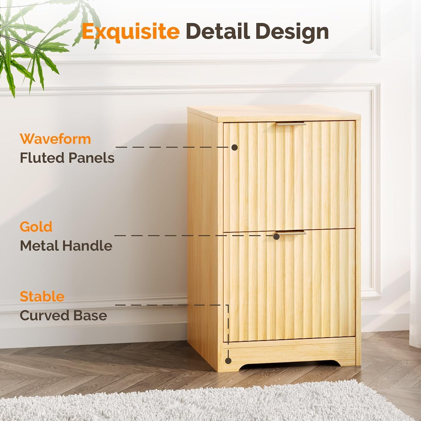 Fluted Filing Cabinet with Drawers for A4 & Letter Files