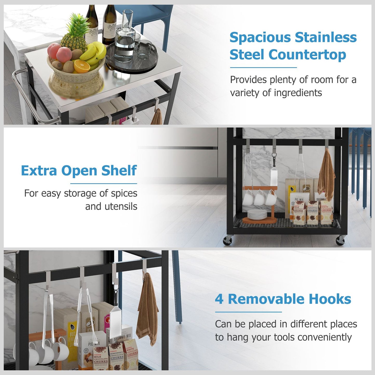 2-Tier Stainless Steel Grill Cart with Wheels and Handle